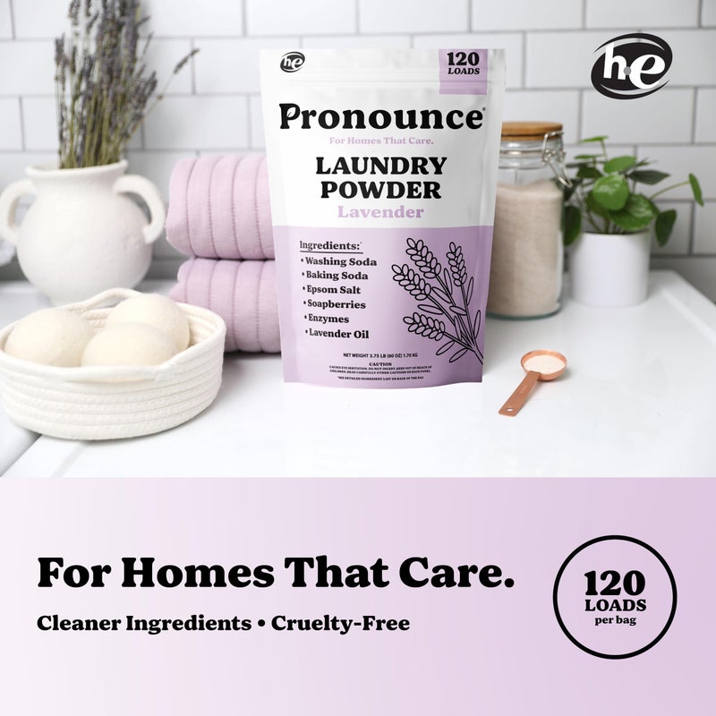 Pronounce Laundry Detergent Powder Alternative | Earth-Derived Ingredients, Eco-Friendly, Safer for Sensitive Skin, Eczema, and Babies. Stain + Smell Fighting. HE Safe (Lavender, 120 Loads). - Image 2